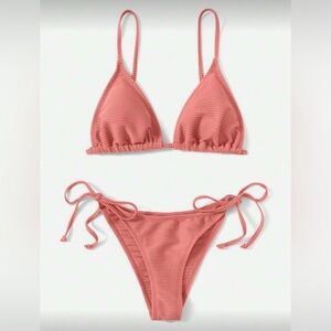 Coral Ribbed Bikini Set